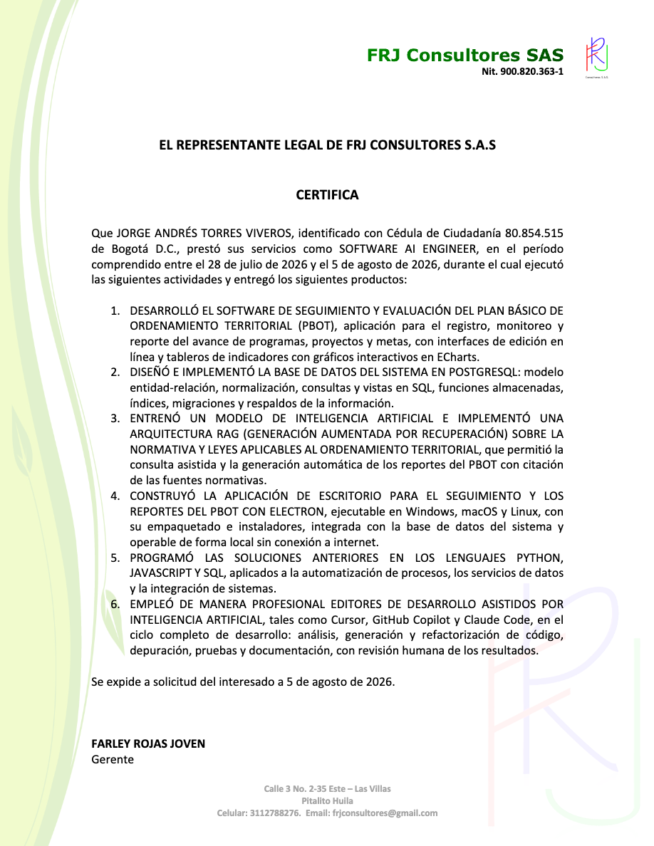 Certificación laboral FRJ Consultores S.A.S